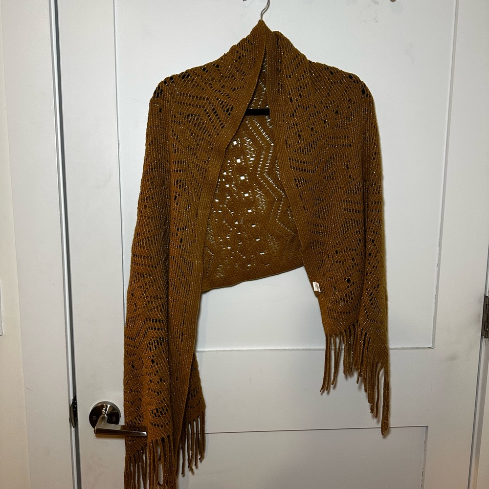 Brown Fringe Knit Scarf